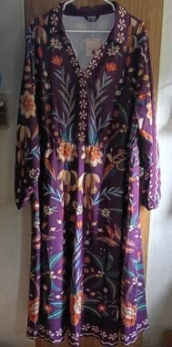 NWT Plus Size 22/24 3XJewel Tone Lightweight Botanical Maxi Dress Boho V-Neck